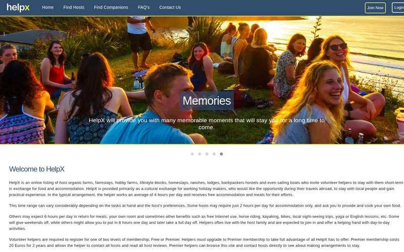 Website screenshot of HelpX
