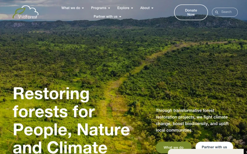 Website screenshot of WeForest