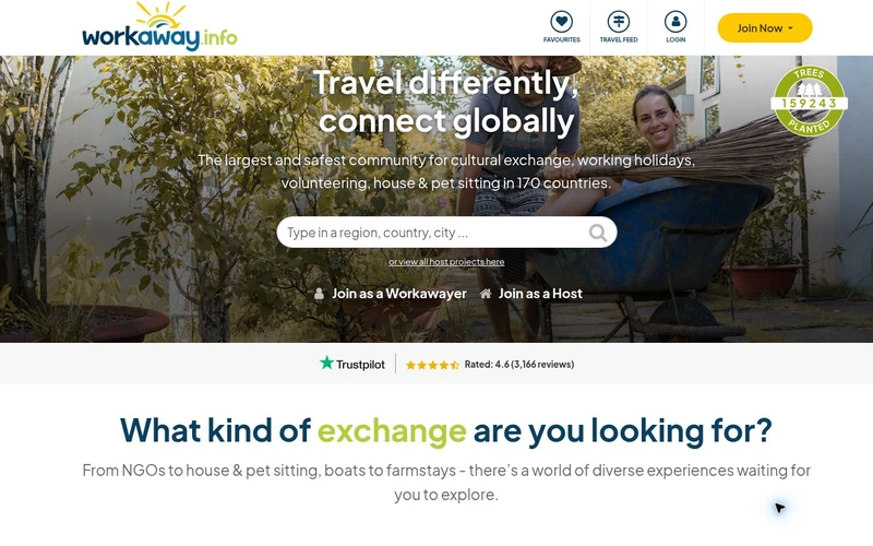Website screenshot of Workaway
